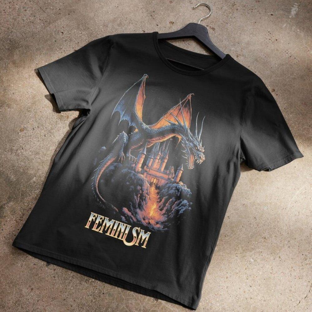 Feminism Dragon Fantasy Hip Hop 90's Style Retro Graphic T-Shirt
